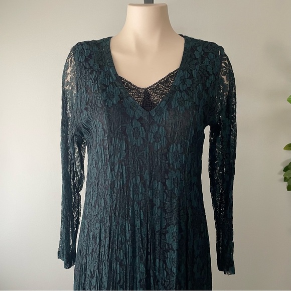 Vintage Essa Donna Green Lace Maxi Dress Witchy Gothic Whimsical 90s Wiccan - Picture 3 of 11